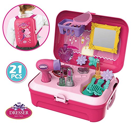 WenToyce Pretend Play Make up Kit Little Girls Dress-up Fake Cosmetic Set with Storage Backpack Box-No Mess Kids Beauty Salon