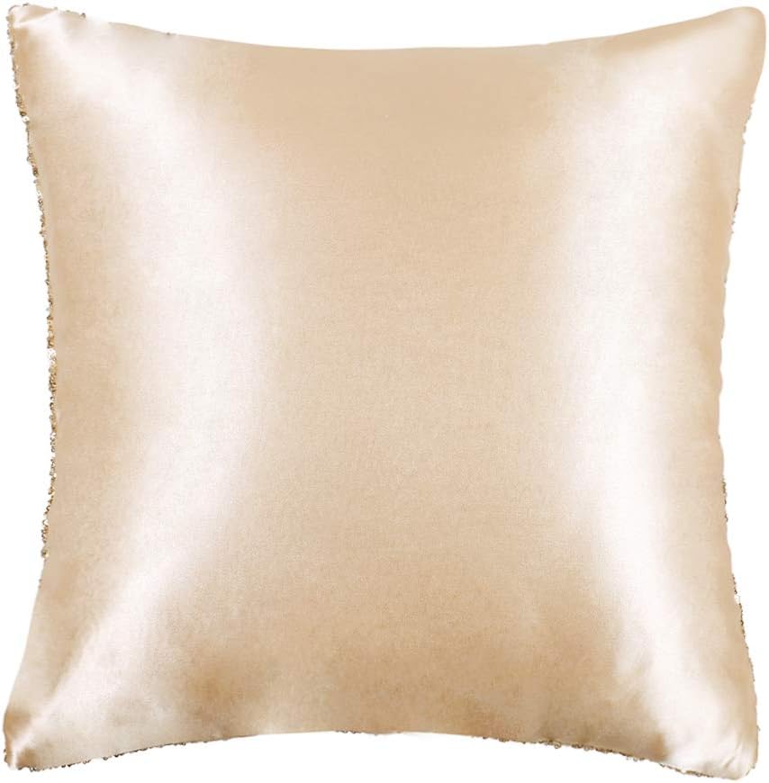 PONY DANCE Sparkling Throw Pillow - Sequin Cover Solid Cushion Cover Glitter Pillow Case with Sequins Including Hidden Zipper Design for Xmas, 18 Inches (45 x 45 cm), Light Gold, One Piece