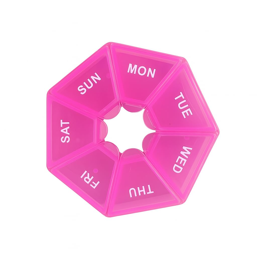 Weekly Pill Organizer - Small Pink Case, 7 Day Medicine Container for Travel, 1 Time a Day