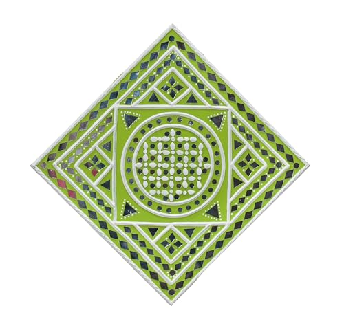 Image of Ethnics of Kutch Traditional Kutch Handicraft Mud-Mirrorwork Lippan Kam Wall Art (Water and Break Resistant) - Square (12 inch x 12 inch) - (Light Green LKT-0268)