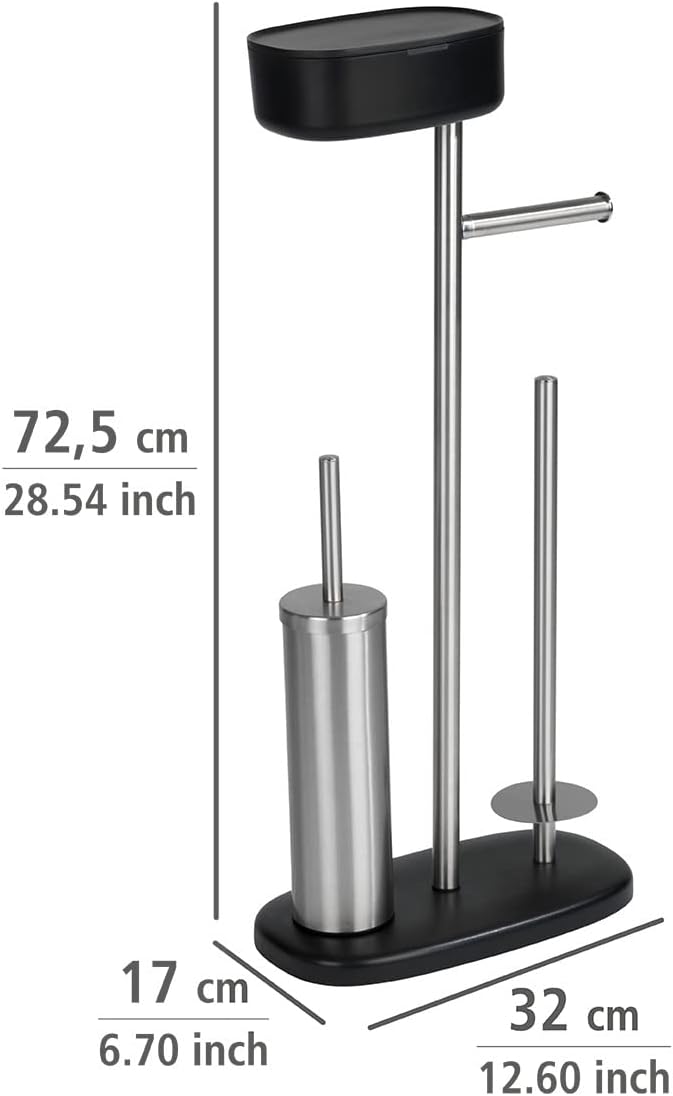 WENKO Toilet Paper Holder with Storage and Toilet Brush, Toilet Paper Holder Stand, Freestanding Toilet Tissue Holder for Bathroom, Stainless Steel
