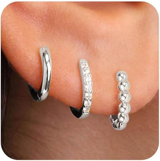 Lot De 3 Paires De Boucles D'oreilles Créoles Argent 925 Plaqué Or 14K - Zircone - Hypoallergénique - Neuf