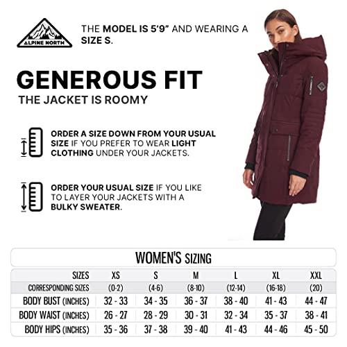 Alpine North Women's Vegan Down Mid-Length Parka Coat, Grape, Medium #TOP5