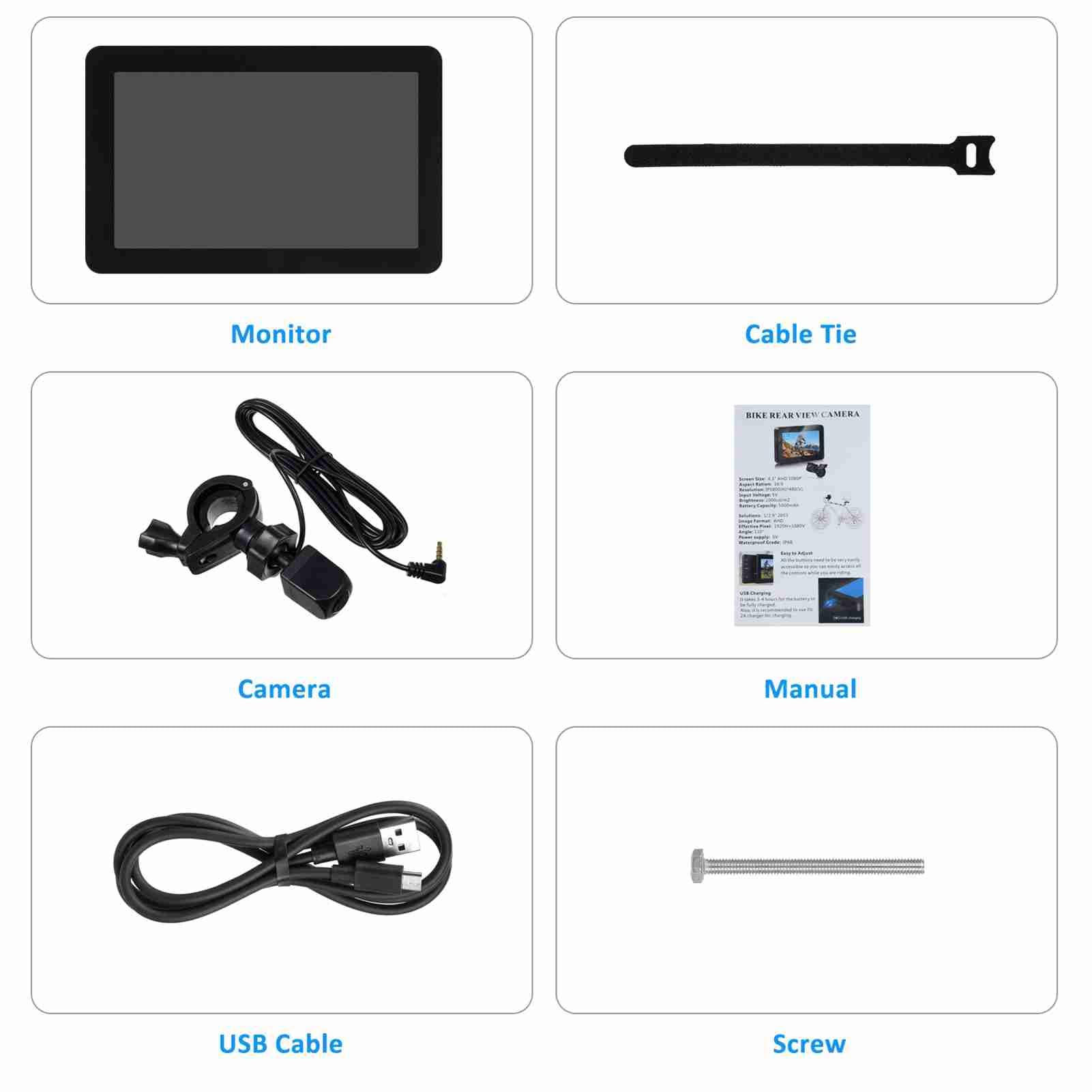 Rowerowa Kamera Tylna, Lusterko Rowerowe 4,3 Cala HD 1080 P, Akumulator 5000 MAh, Lustrzanka Rowerowa do Rowerów, Rowerów Górskich, Szosowych