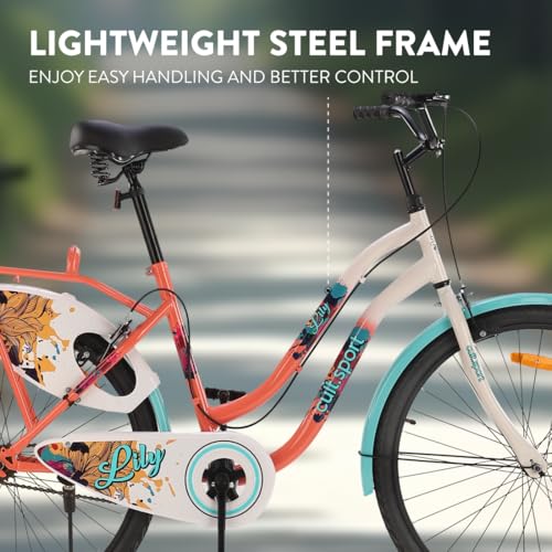 Image of CULTSPORT by Cult Lily Cycle for Girls /Women 26 inch, Bicycle for 13+Years with Steel Frame & Inbuilt Carrier I 85% Assembled with Rigid Fork, Frame Size :15 inch, Womens, Peach