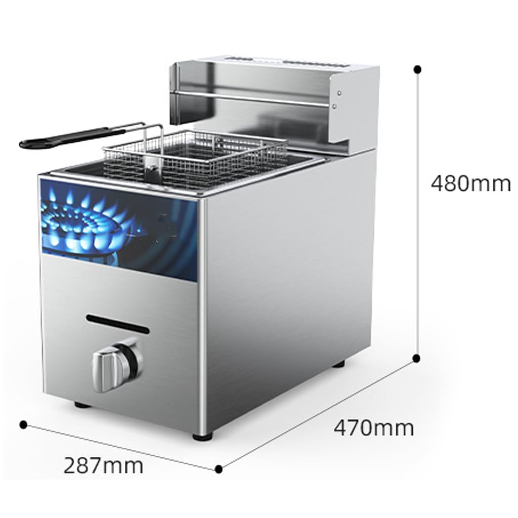 Freidora Industrial De 10l, Freidora De Acero Inoxidable para Metano, Freidora De Un Solo Tanque, 1 Cesta para Freír, Limpieza Fácil, Quemador De Hierro Fundido De 3 Anillos