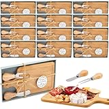 Ziliny 12 Set Bridal Shower Party Favors Wooden Square Cheese Board Gift Set Cheese Board Knives Thank You Tags with White Box for Guests for Valentine's Day Bridal Baby Shower Housewarming Gifts