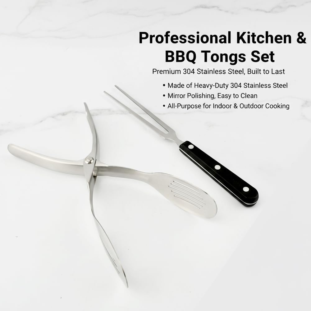 Stainless Steel Kitchen Scissor Tong with Carving Fork