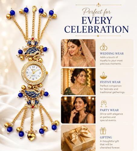Image of Kashmiri Bracelet Watch for Women Stylish | Blue Swan Pearl Strap Analog Watch | Ethnic Fashion Jewellery Watch for Girls | Festive, Wedding, Party & Gift