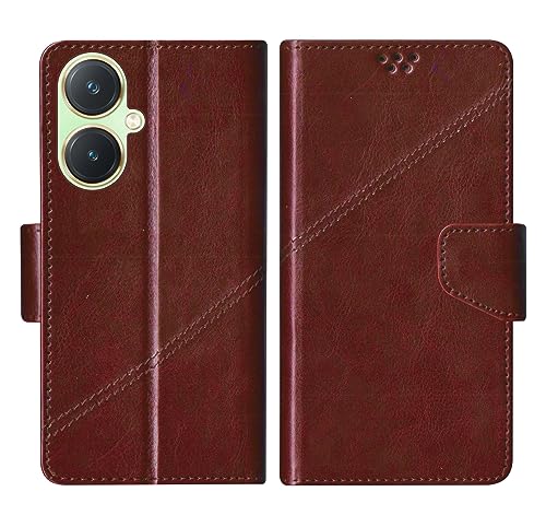 Image of SBMS Flip Cover Back Case Cover for Vivo Y27 with Magnatic Closure | Inbuilt Stand | Card & Money Pocket (Coffe Brown)