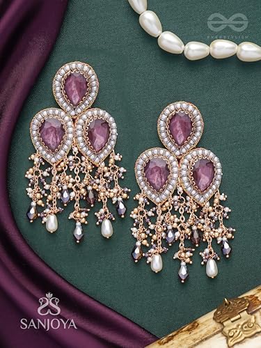 Image of SANJOYA by EVERSTYLISH Embroidered Earrings for Women | Pastel Stone & Beaded Dangler Earrings | Ethnic Jewelry for Weddings, Festivals & Special Occasions