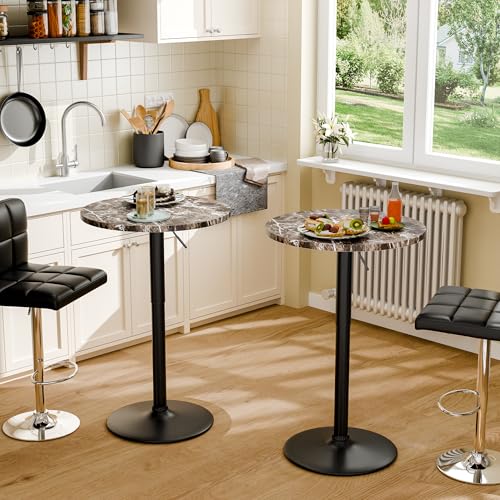 Image of Furmax Bistro Pub Table Height Adjustable Round Bar Table 27.4-36 Inches, 360Swivel Cocktail Table for Dining Room, Party, Cafe (4, Marble-Black)
