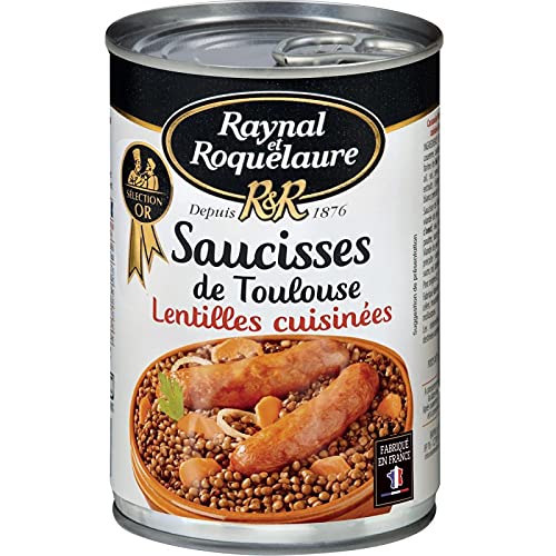 SAUCISSES TOULOUSE AUX LENTILLES CUISINÉES 420G, RAYNAL ET ROQUELAURE, LOT DE 4