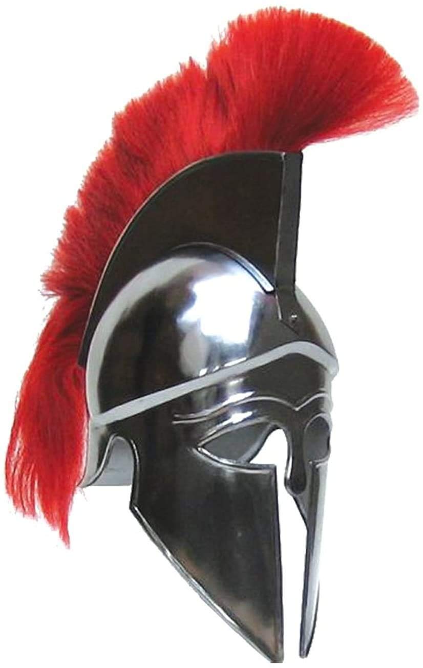THOR INSTRUMENTS Black Greek Corinthian Helmet with Red Plume Rustic Vintage Home Decor Gifts