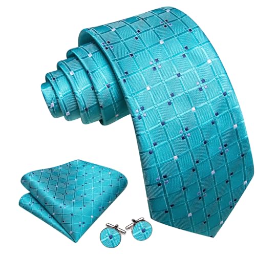Image of YOHOWA Men Plaid /Striped Ties Set Silk Business Wedding Formal Fashion Necktie and Pocket Square Cufflinks Set