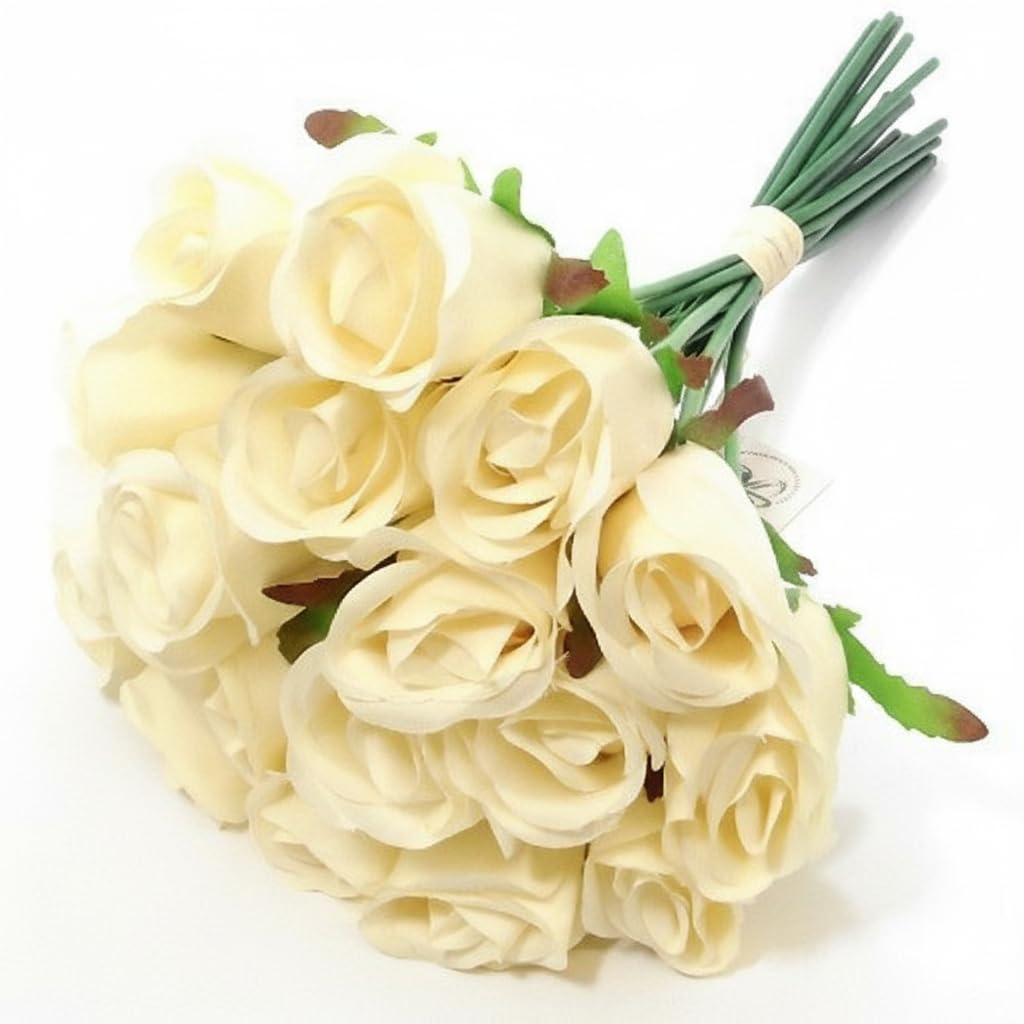 A1-Homes Cream Roses Artificial Flowers, 36 Pcs 12” Faux Roses with Stems, 2 Bunches Realistic Artificial Flowers for Wedding, Home Décor, Centerpieces Tables Decorations