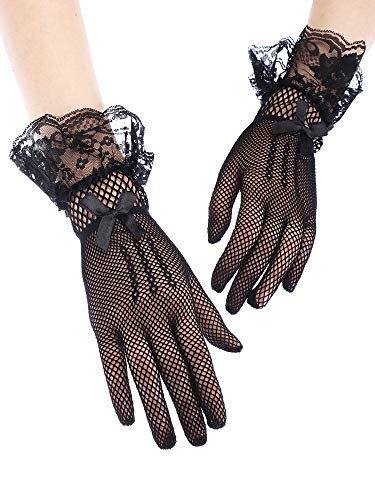 Satinior Women Lace Gloves Elegant Short Lace Gloves Tea Party Gloves For Women Wedding Dinner Party  thumb #3