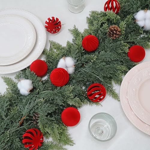 Image of 4inch Velvet Ornaments for Christmas Tree, 9 pcs Flocked Christmas Balls Set Assortment for Xmas Tree Holiday Decor