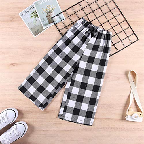 Image of Kids Girl's Christmas Pants Red Plaid Buffalo Bottom Black Stretch Sweatpants Elastic Casual Soft Lounge Pants