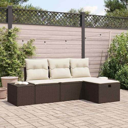 Lumanois Ensemble de canapé de Jardin 4 pcs Marron Poly rotin Salons de Jardin Noir,3359347
