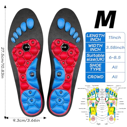 Magnetic Insoles, Acupressure Insoles for Women and Men, Reflexology Massage Acupressure Gel Insole for Relieve Fatigue Foot Pain, for Walking, Running, Ball Games, Regular Sports (M40-43)