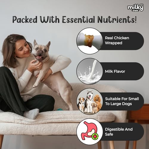 Image of Milky Chew Chicken & Milk Dog Treats Bone Style Nutrient Rich Snacks for Training & Rewards, Healthy Chew Treats for All Dog Breeds, Pack of 4