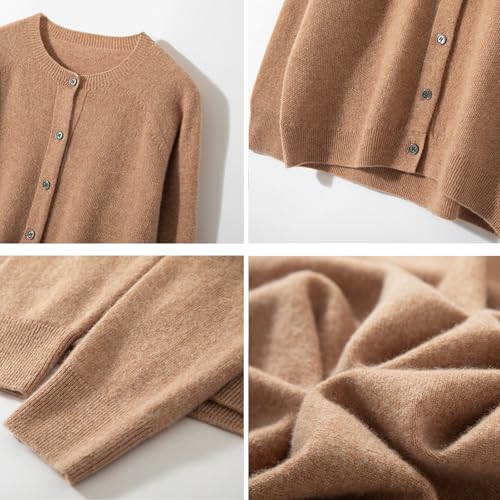 Image of Women's 100% Merino Wool Crew Neck Cardigan Lightweight Sweaters