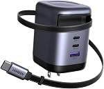 UGREEN Laptop Charger 100W, USB C Retractable Charger Block with Built-in Cable, GaN Fast Charging Wall Charger 3 Ports Compatible for MacBook, iPhone 17 Pro Max, iPhone Air, Galaxy S26 S25, iPad mini