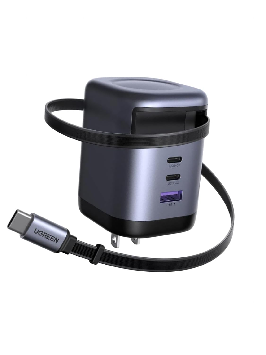 UGREEN 100W Laptop Charger, USB C Retractable Charger Block, Built-in Cable