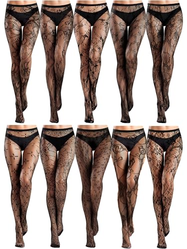 Ramede 10 Pairs Fishnet Thigh High Stockings for Women Goth Fish Nets Lace Mesh Tights High Waist Fishnet Leggings Pantyhose