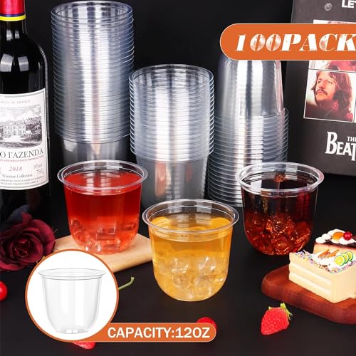 KesaPlan 100 Pcs Disposable Stemless Glasses 12oz Crystal Plastic Wine Glasses Clear Classic Cup for Meeting Weddings Birthdays Cocktail Christmas Party Supplies - Thumbnail 2