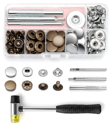 BOBOZAN Snaps Fasteners 15 mm x30 Sets- No Sew Press Popper Fasteners Tool Kits and Hammer -2-Color for Leather Clothing Purse Jeans Bags-Rust-proof and Durable Dry-cleanable and Machine-washable