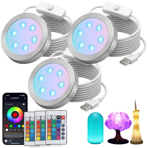 Smart LED Lamp Kit 001 for Bambu Lab 3D Printing,IR & APP Control RGB DIY LED Light Kit,3D Print Model Lights Base, Timer & Group Control, Multi Color USB 5V Lamp Light Kit for 3D Printed (3 Pack)