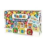 PlayMais FUN TO LEARN ABC Bastel-Set für Kinder ab 3 Jahren I Motorik-Spielzeug mit 550 Stück & 14 Motiv-Vorlagen zum Basteln I Fördert Kreativität & Feinmotorik I Natürliches Spielzeug