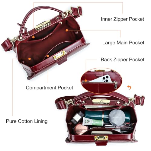Image of CONTACTS Doctor Bag Purse for Women Luxury Leather Handbag with Lock Shoulder Bag Vintage Top Handle Bag