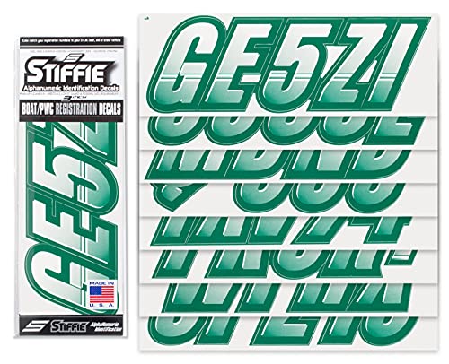 Image of STIFFIE Techtron White /Racing Green 3 inch Boat & PWC Registration Decals • Numbers Letters Stickers