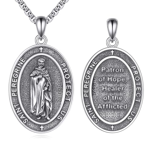 Collier Saint Pérégrine argent 925 pendentif religieux mixte ovale