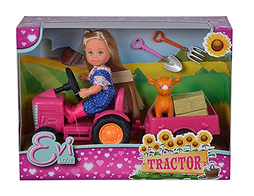 Simba Evi Love Tractor, muñeca con tractor y trailer miniatura 1