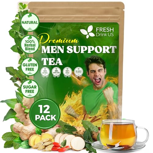 Image of FreshDrinkUS, 12 Packs of Premium Herbal Men Support Tea - Ginseng Six Treasure Blend, 9 Powerful Ingredients, 10g /Bag - Men's Wellness Tea with Ginseng and Five Treasure Aid Root.