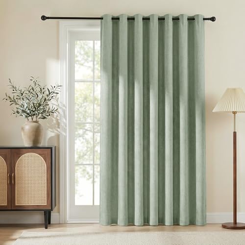 Image of NICETOWN 100% Blackout Linen Sliding Door Curtains with White Liner Composite, Grommet Extra Wide Window Treatments Room Divider Drapes for Bedroom /Living Room, Sage Green, W100 x L84, 1 Panel