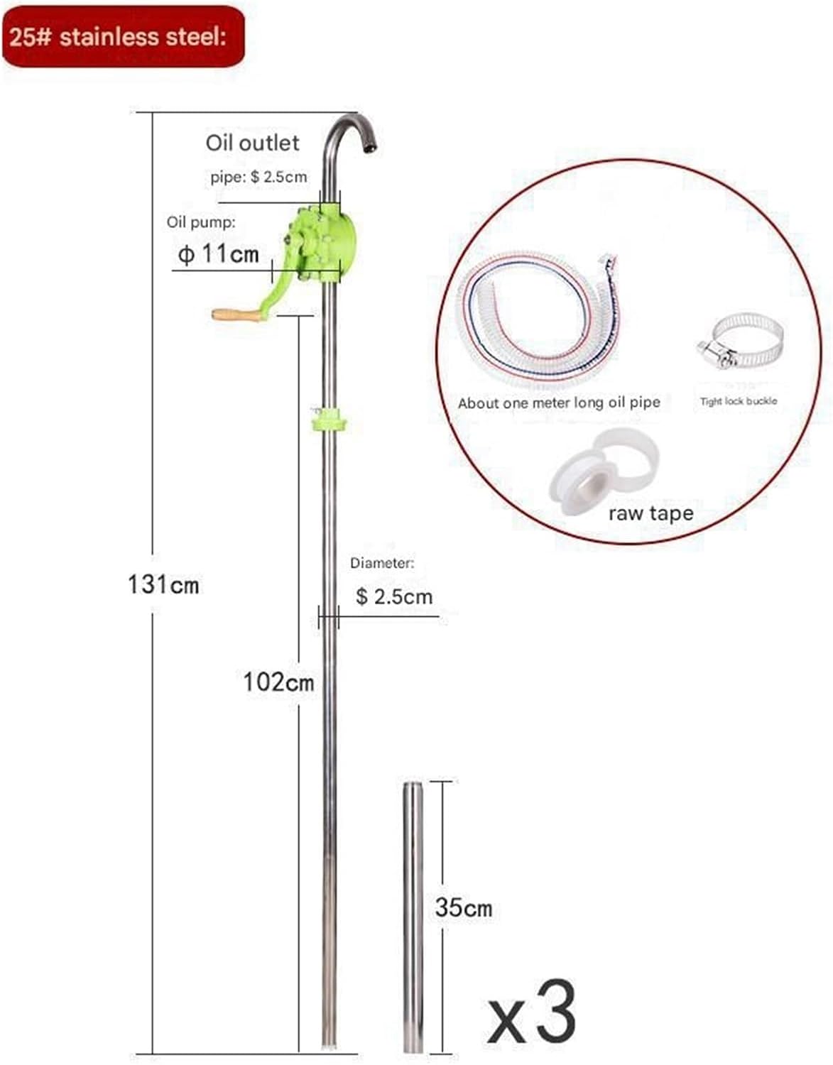 Drum Pump, Stainless Steel Hand Crank Oil Pump Manual Transfer Operated Liquid,Barrel Pump
