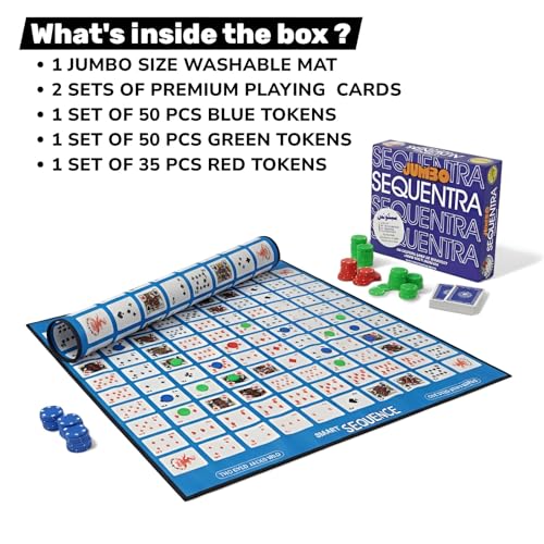 Image of Jumbo Sequntra Smart Sequence Board Game | Large Fabric Mat Strategy Game | Fun Learning Game for Kids & Adults | Family & Party Strategy Game | 2-8 Players