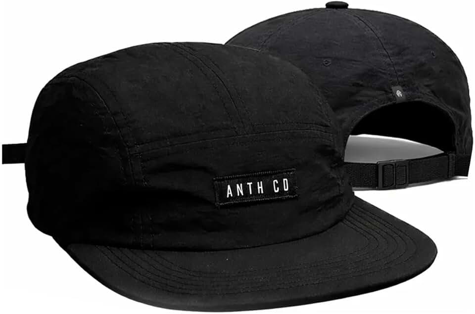 Boné Anth Co Aba Reta Water Five Panel Strapback Impermeavel Chapéu StreetWear Skatista Preto Básico Não Molha Masculino e Feminino Escportivo Para Esportes Corrida Academia e Treino