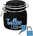 Produktbild Witzige Spardose mit Schloss "Tattoo Cash" aus Glas in schwarz