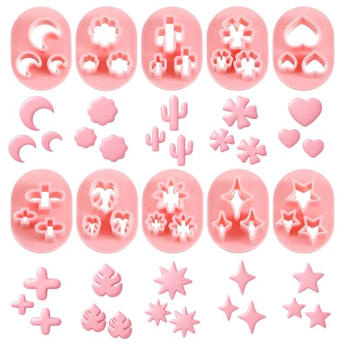 10 PCS Polymer Clay Cutters Flower Petal Clay Cutter for Earrings Making 10 Shapes Floral Leaf Heart Moon Clay Molds DIY Jewelry Tools