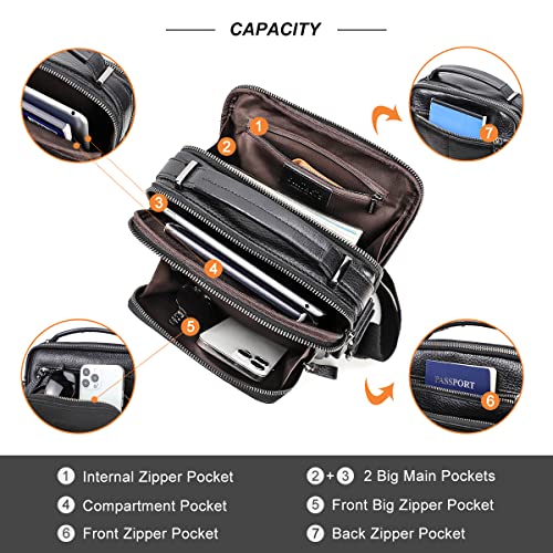 Leather Messenger Bag For Men, Messenger Bag,Genuine Leather Crossbody Bag Shoulder 9.7" iPad Bag College School Travel Handbag3