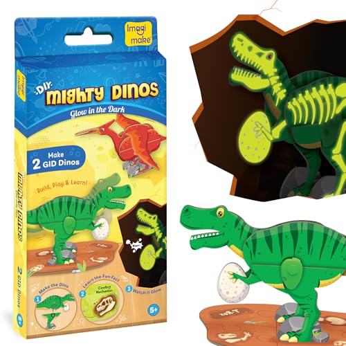 Image of Imagimake DIY Mighty Dinos | Glow in The Dark | 3D Dinosaur Puzzle for Kids | Birthday Gift for Kids Ages 5,6,7,8,9,10