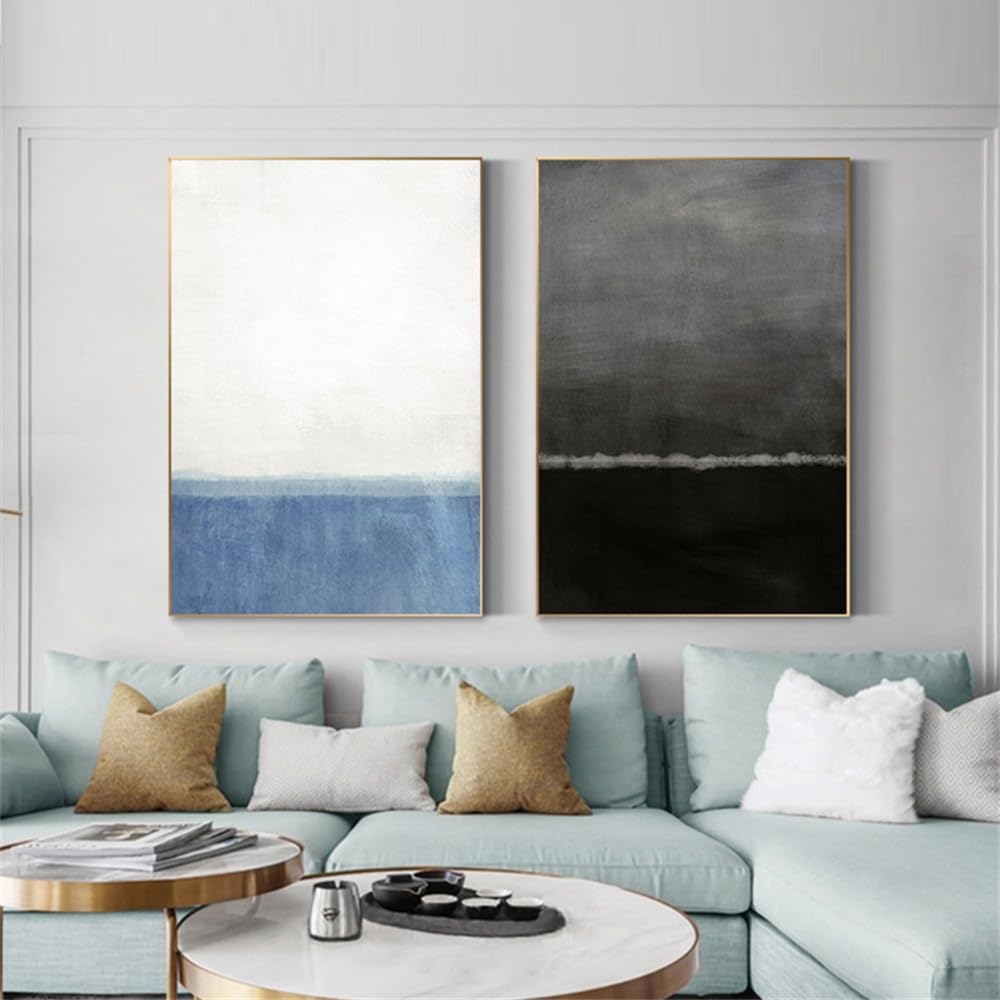 WUHBCZ Pictures,Abstract Black and White Canvas Painting Modern Blue Poster and Print Wall Picture for Living Room Minimalist Wall Art Decor-50 * 60cm*2PCS (No Frame)