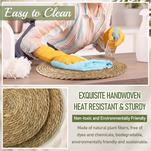 Image of Colingmill 20 Pcs Round Woven Placemats Bulk, Natural Rattan Wicker Chargers, Farmhouse Boho Straw Place Mats for Wedding Home Dining Party Table Decor Water Hyacinth Braided Placemat (13 Inch)