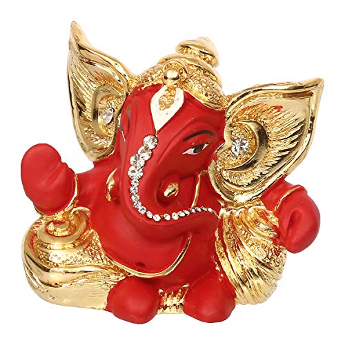 Image of eCraftIndia Golden and Red Polyresin Lord Ganesha Statue for Home, Temple, Office, Car Dashboard Decor - God Idol Gift for Lord Ganesha Devotees - Ideal for Diwali, Ganesh Chaturthi, Birthday